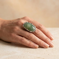Vintage Silver Prehnite Filigree Oval Ring