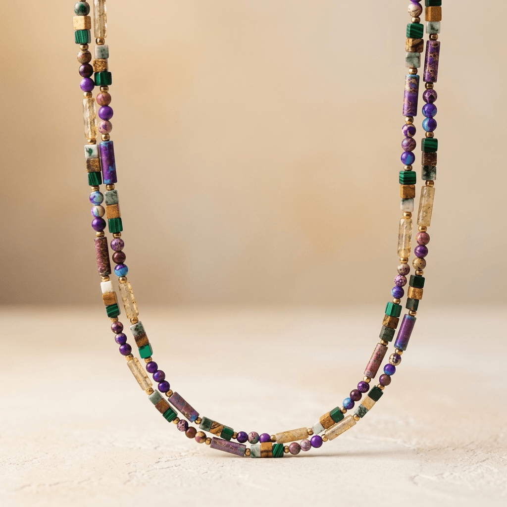Purple Jasper Mixed Gemstone Beaded Necklace
