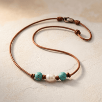 Turquoise Pearl Leather Cord Necklace