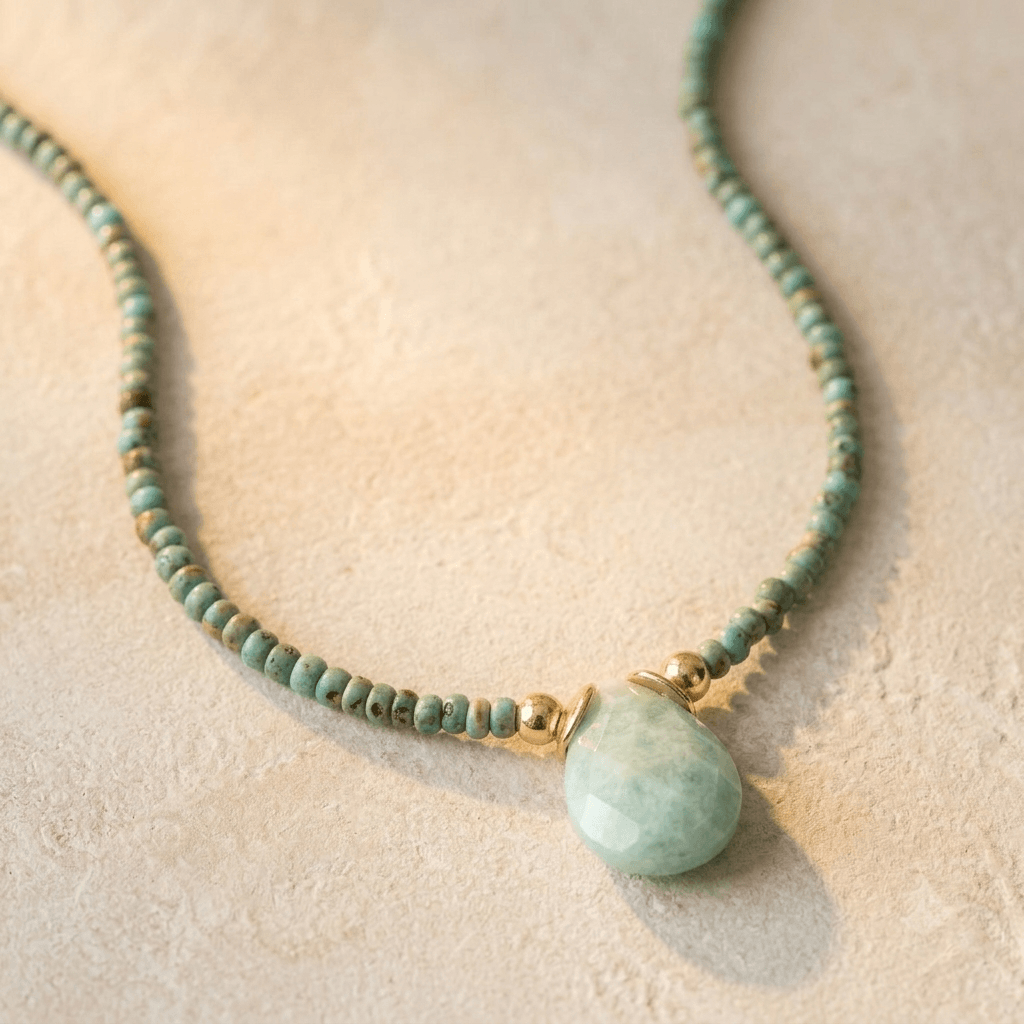 Green Jade Beaded Teardrop Pendant Necklace