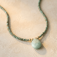 Green Jade Beaded Teardrop Pendant Necklace