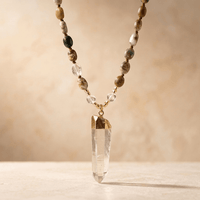 Natural Ocean Jasper Gold Clear Quartz Pendant Necklace