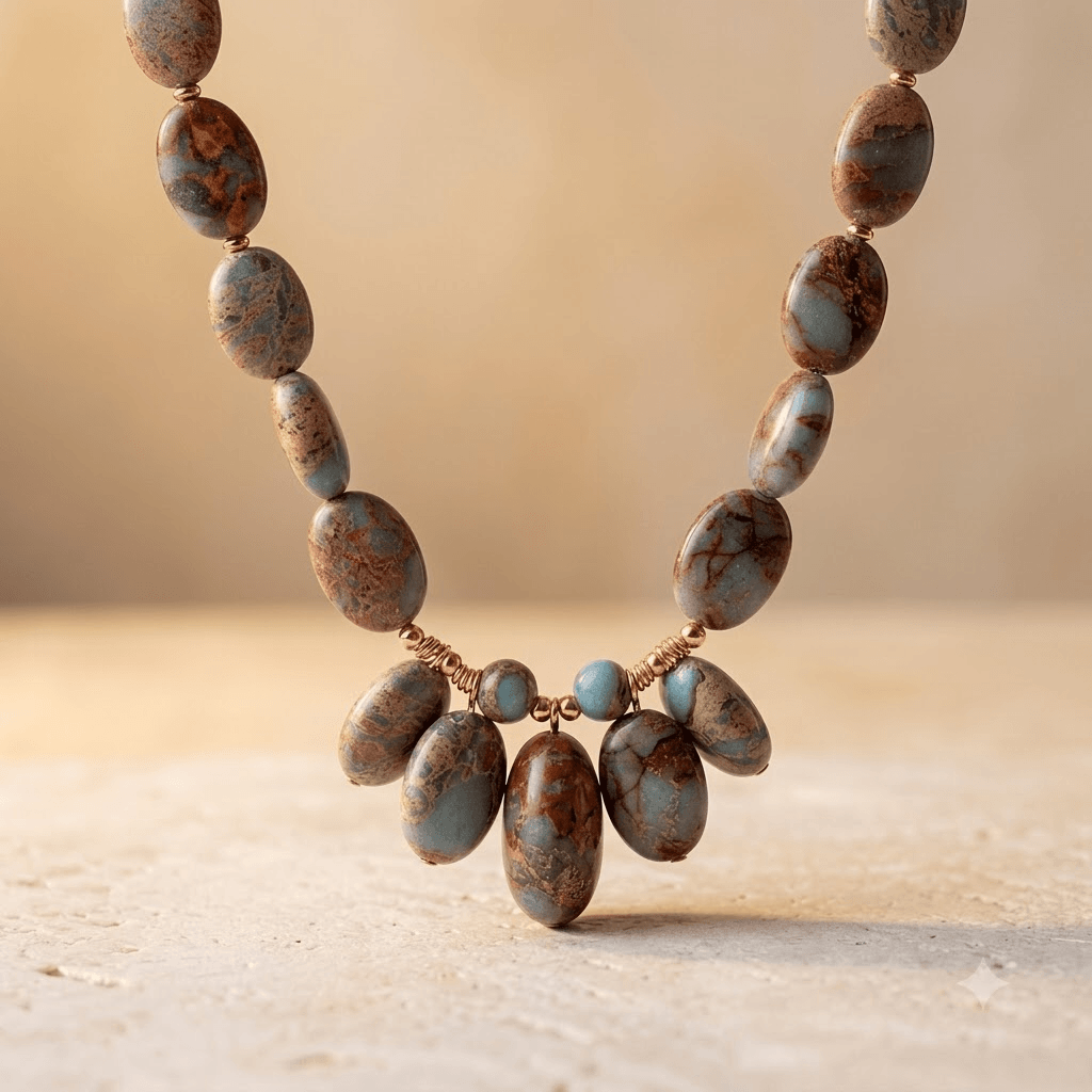 Natural Jasper Gold Oval Bead Necklace