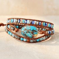 Turquoise Leather Wrap Beaded Bracelet