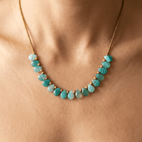 Green Onyx Brass Beaded Long Necklace