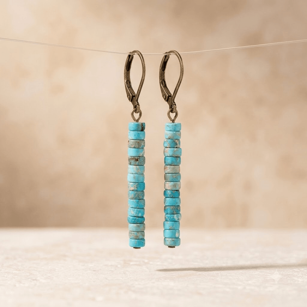 Turquoise Stone Beaded Lever Back Earrings