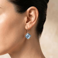 Blue Apatite Gold Cushion Drop Earrings