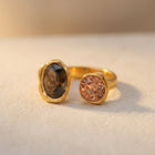 Gold Smoky Quartz Peach Tourmaline Ring