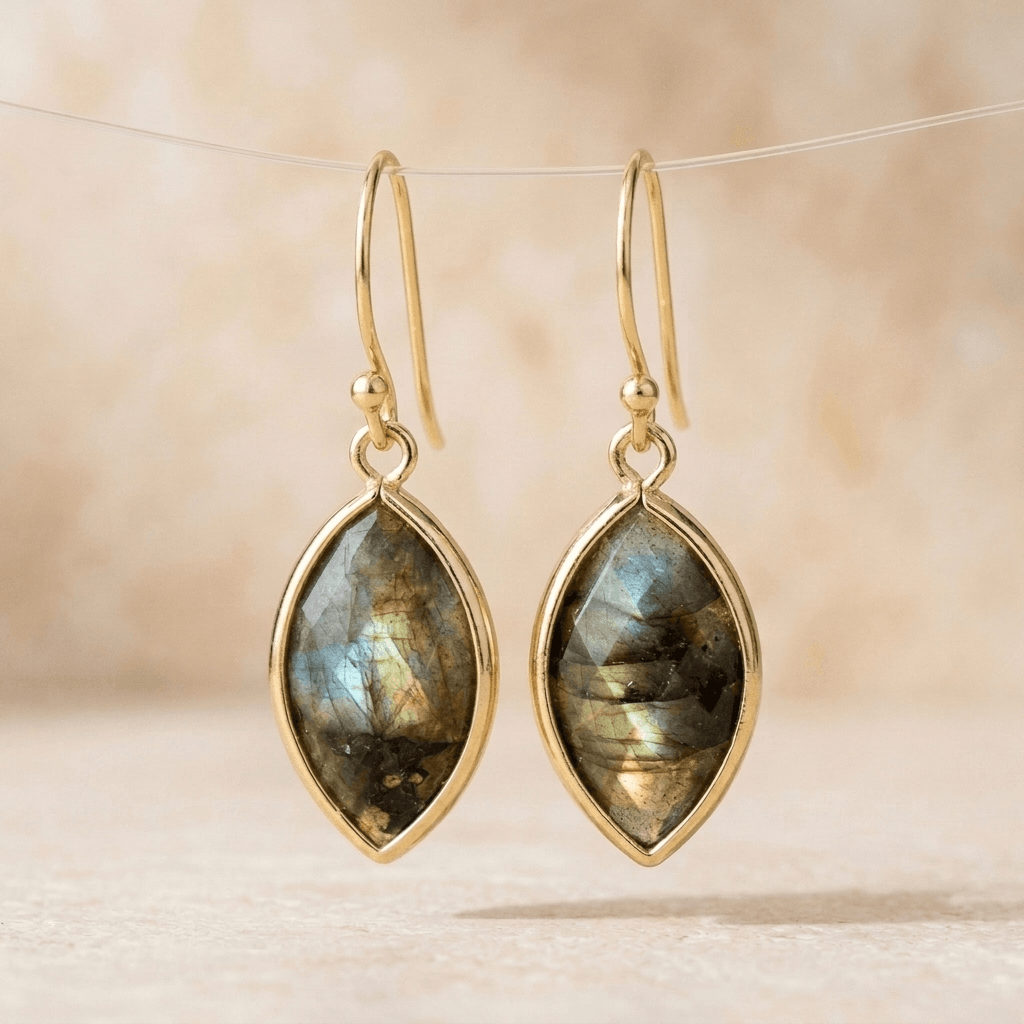 Gold Labradorite Marquise Drop Earrings