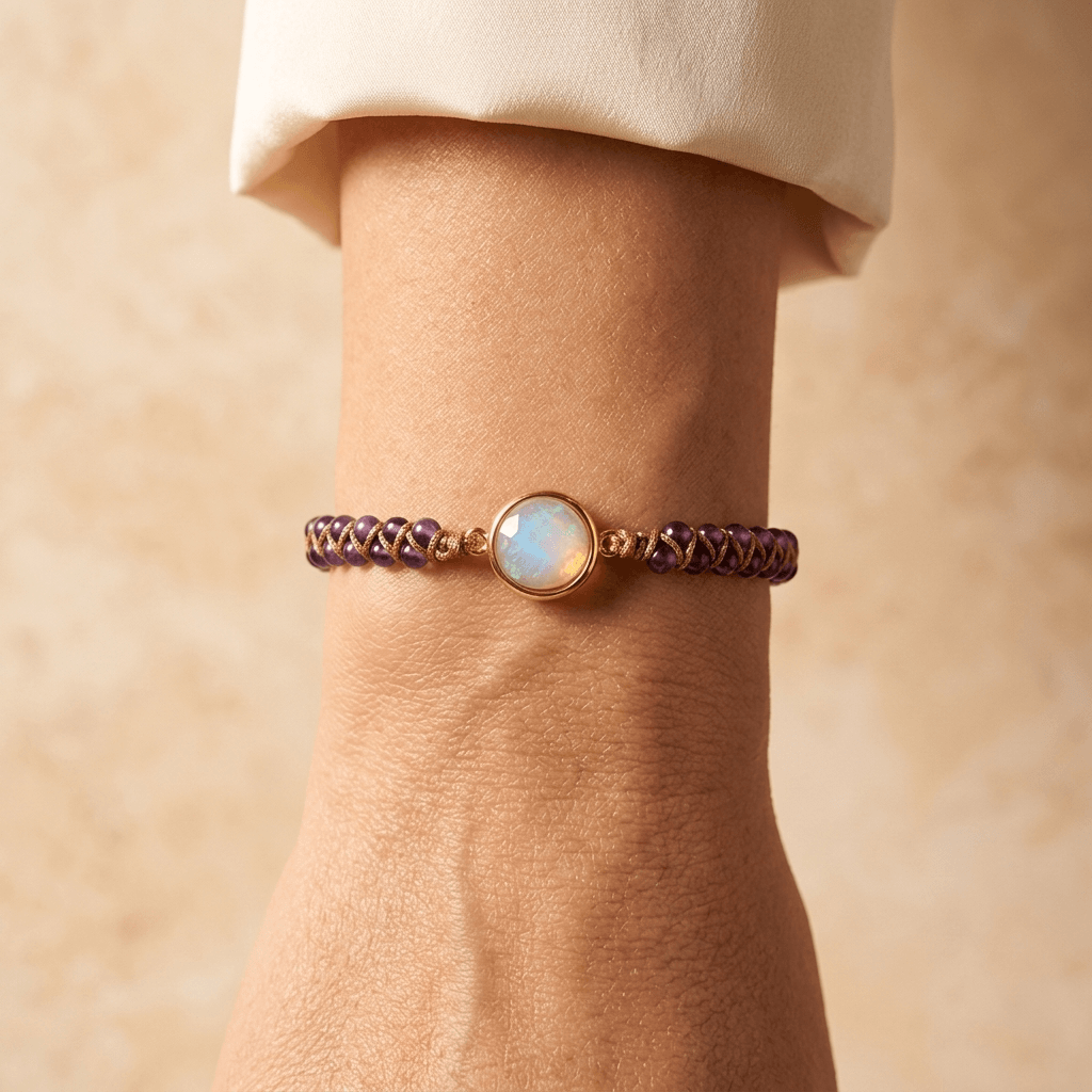 Amethyst Purple Gold Opal Beaded Bracelet