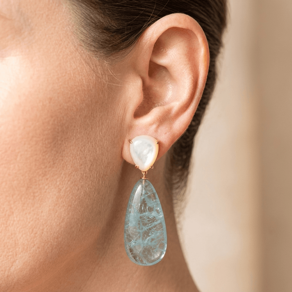 Green Fluorite Pearl Teardrop Drop Earrings