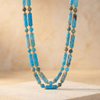 Boho Brass Turquoise Tube Bead Necklace