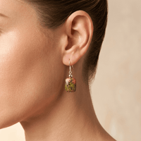 Natural Unakite Silver Square Drop Earrings