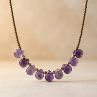 Amethyst Teardrop Brass Bead Necklace