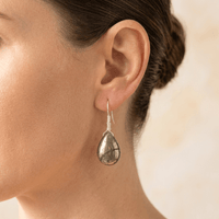 Natural Pyrite Teardrop Silver Earrings