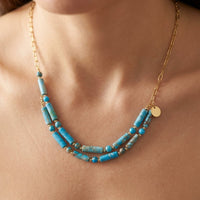 Boho Gold Turquoise Barrel Bead Necklace