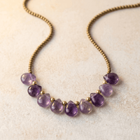Amethyst Teardrop Brass Bead Necklace