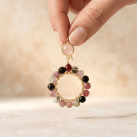 Multicolor Tourmaline Gold Beaded Circle Earrings