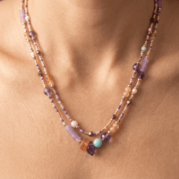 Amethyst Purple Gold Beaded Layered Necklace