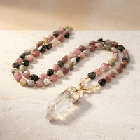 Natural Tourmaline Clear Quartz Gold Pendant Necklace
