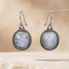 Vintage Sterling Silver Moonstone Oval Earrings