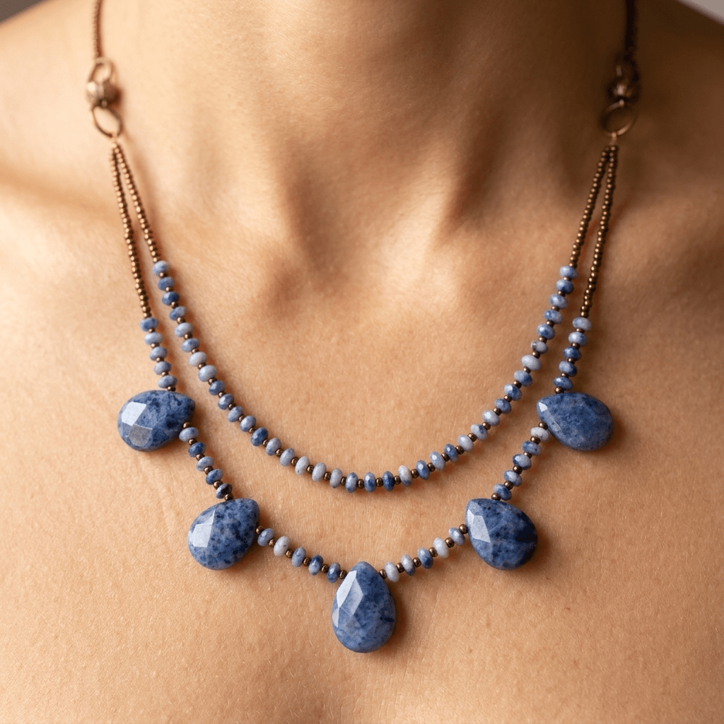 Natural Sodalite Teardrop Beaded Necklace