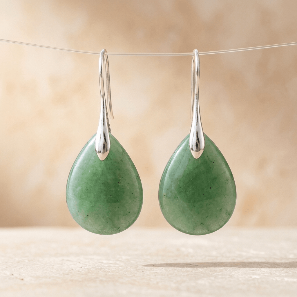 Green Aventurine Silver Drop Earrings