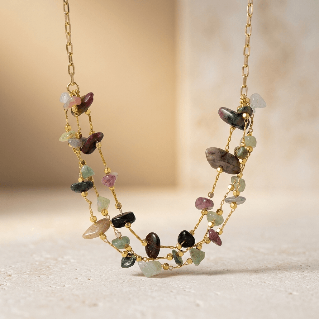 Tourmaline Multi Layer Gold Chain Necklace