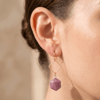 Pink Rhodonite Gold Diamond Drop Earrings
