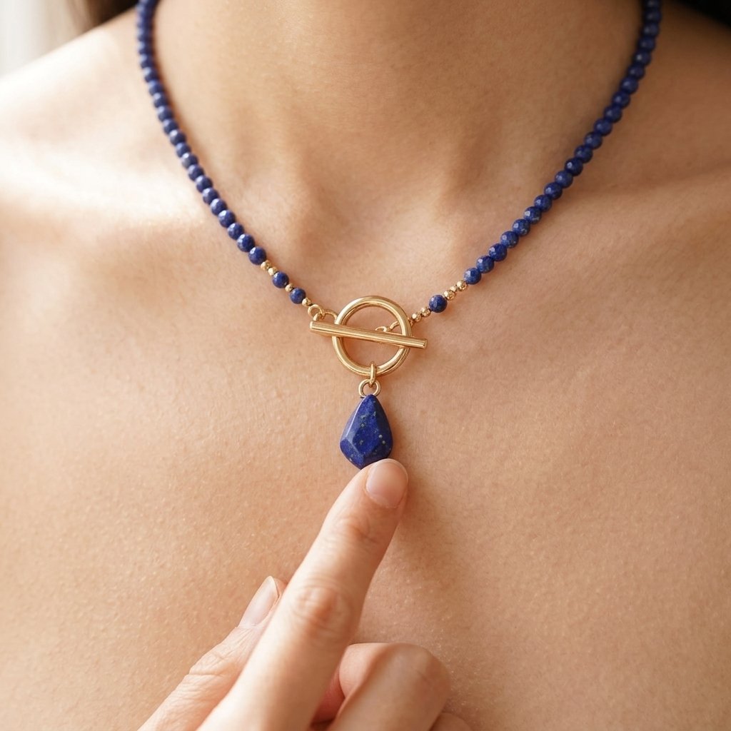 Gold Lapis Lazuli Beaded Teardrop Necklace