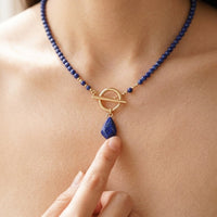 Gold Lapis Lazuli Beaded Teardrop Necklace