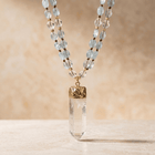 Natural Aquamarine Clear Quartz Point Necklace
