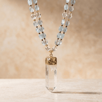Natural Aquamarine Clear Quartz Point Necklace