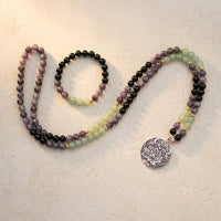 Amethyst Green Aventurine Black Onyx Mala Necklace