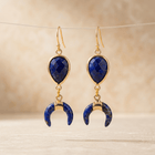 Natural Lapis Lazuli Gold Crescent Horn Earrings