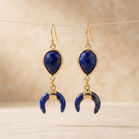 Natural Lapis Lazuli Gold Crescent Horn Earrings