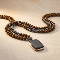 Tiger Eye Hematite Black Onyx Beaded Necklace