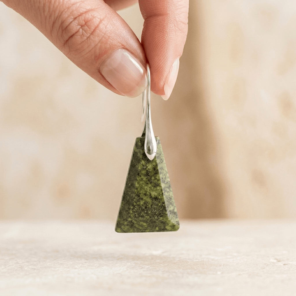 Natural Green Jasper Pyramid Silver Earrings
