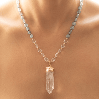 Natural Aquamarine Clear Quartz Point Necklace