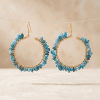 Blue Apatite Gold Wire Wrap Hoop Earrings