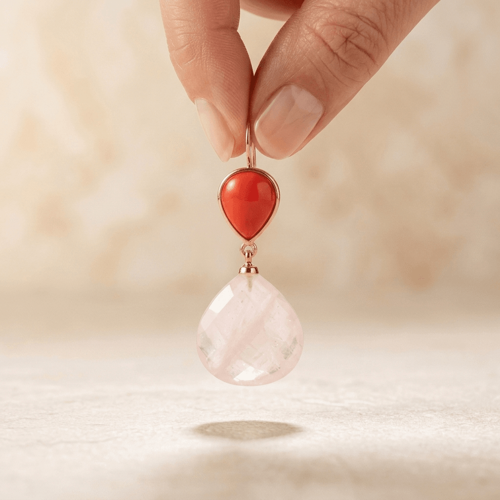 Rose Quartz Red Gemstone Rose Gold Drop Earrings