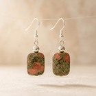 Natural Unakite Square Silver Drop Earrings