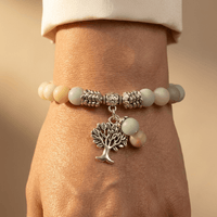 Natural Amazonite Silver Tree Of Life Bracelet