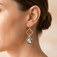 Natural Labradorite Gold Diamond Earrings