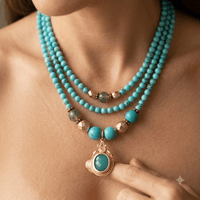 Turquoise Gold Beaded Pendant Necklace