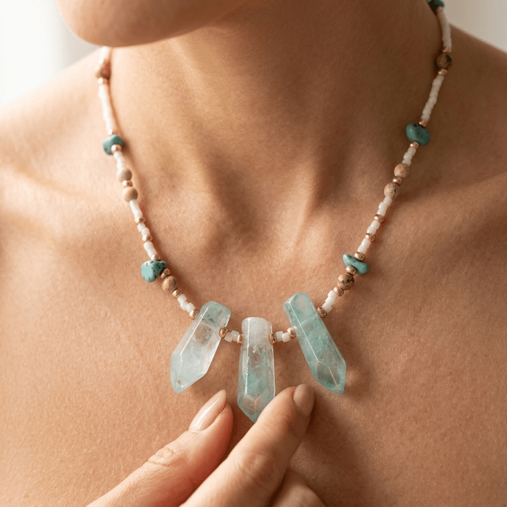 Turquoise Green Crystal Beaded Pendant Necklace