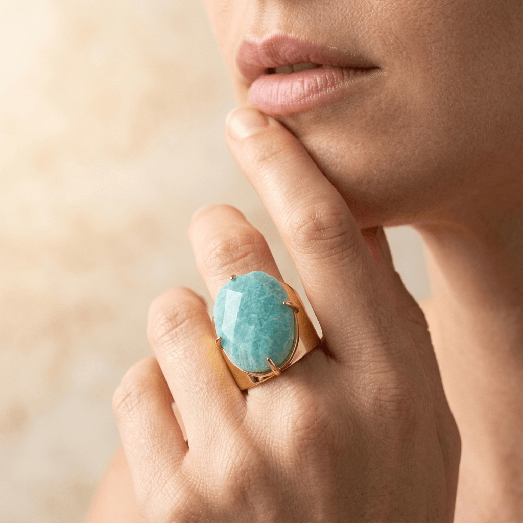 Turquoise Amazonite Gold Statement Ring