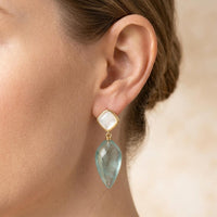 Natural Aquamarine Gold Seashell Drop Earrings