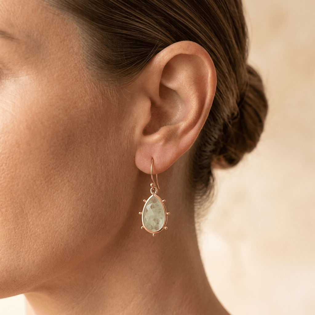 Green Fluorite Gold Teardrop Drop Earrings