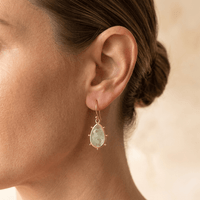 Green Fluorite Gold Teardrop Drop Earrings